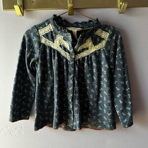 Matilda Jane Blue Floral Button Down Top w/Lace Trim Size 2